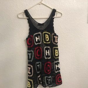 Wildfox Black Multicolor Crochet Mini Dress